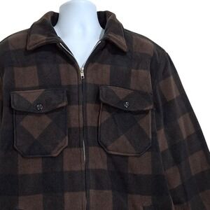 Maxxsel Jacket Mens 2XL Brown Black Buffalo Plaid Sherpa Lined Fleece Full Zip